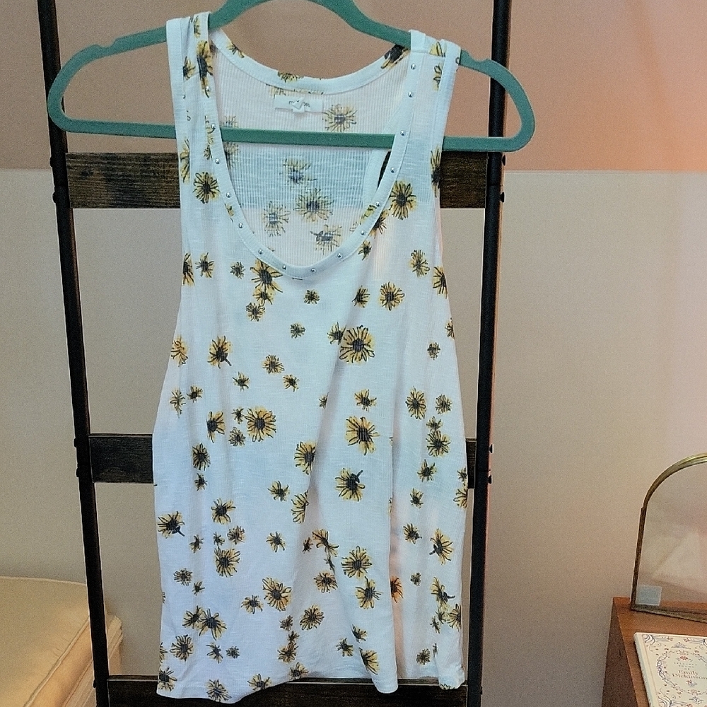 Maurice's Sunflower Print White Tank Top Size L